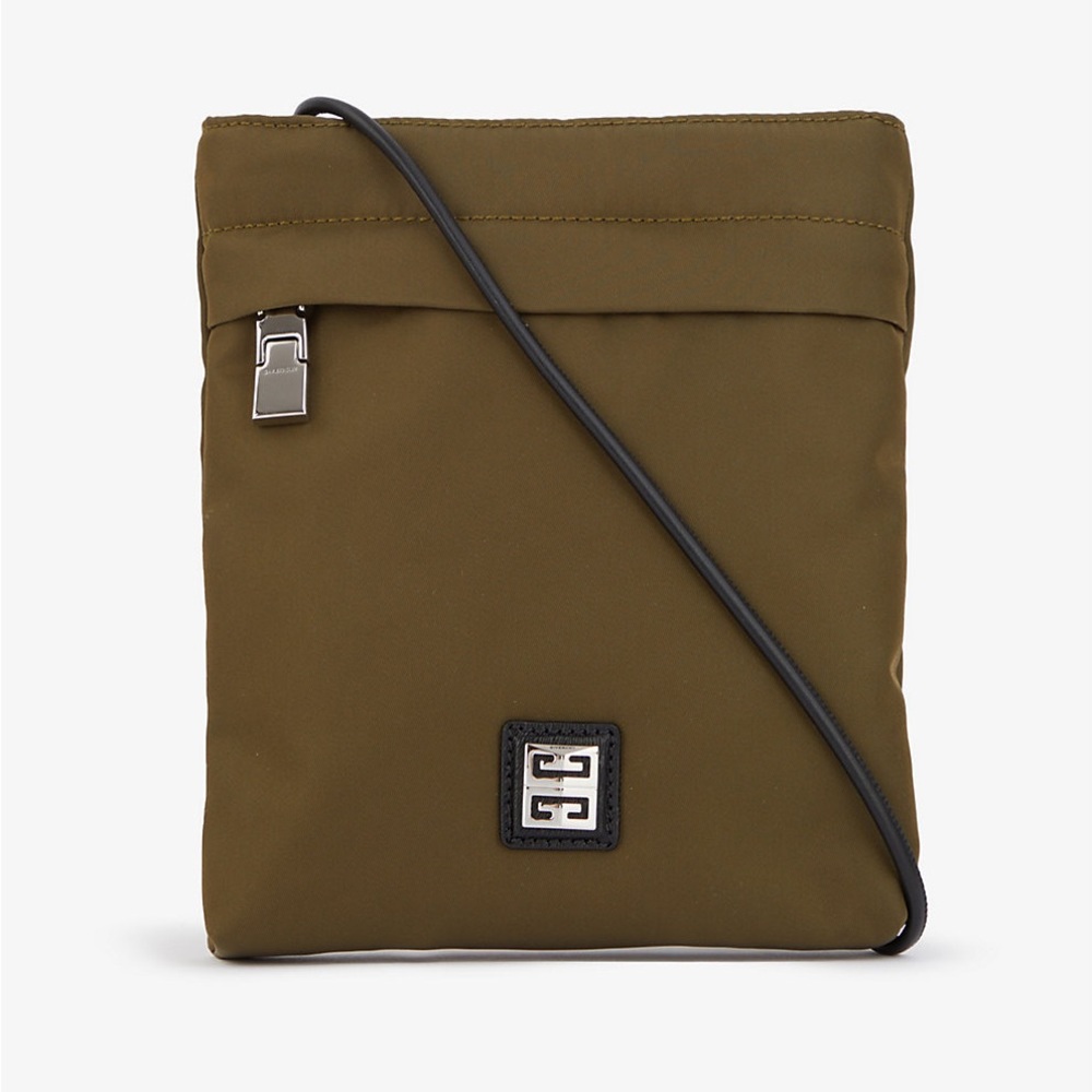 Givenchy 4G Logo Nylon Phone Pouch Crossbody Messenger Bag Dark Khaki NWT